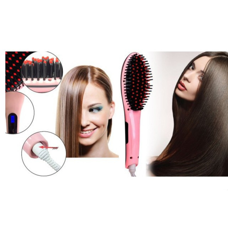 Гребінець випрямляч Fast Hair Straightener. Колір рожевий