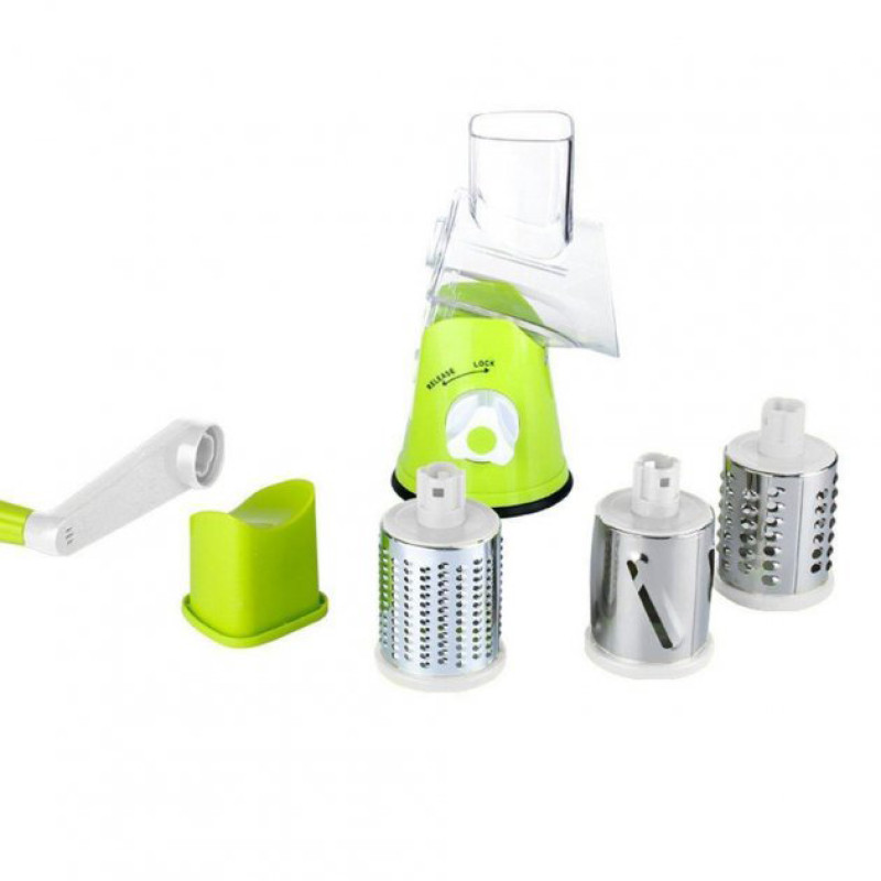 Овочерізка мультислайсер Tabletop Drum Grater Kitchen Master Терка для овочів та фруктів 3 насадки. Колір: зелений