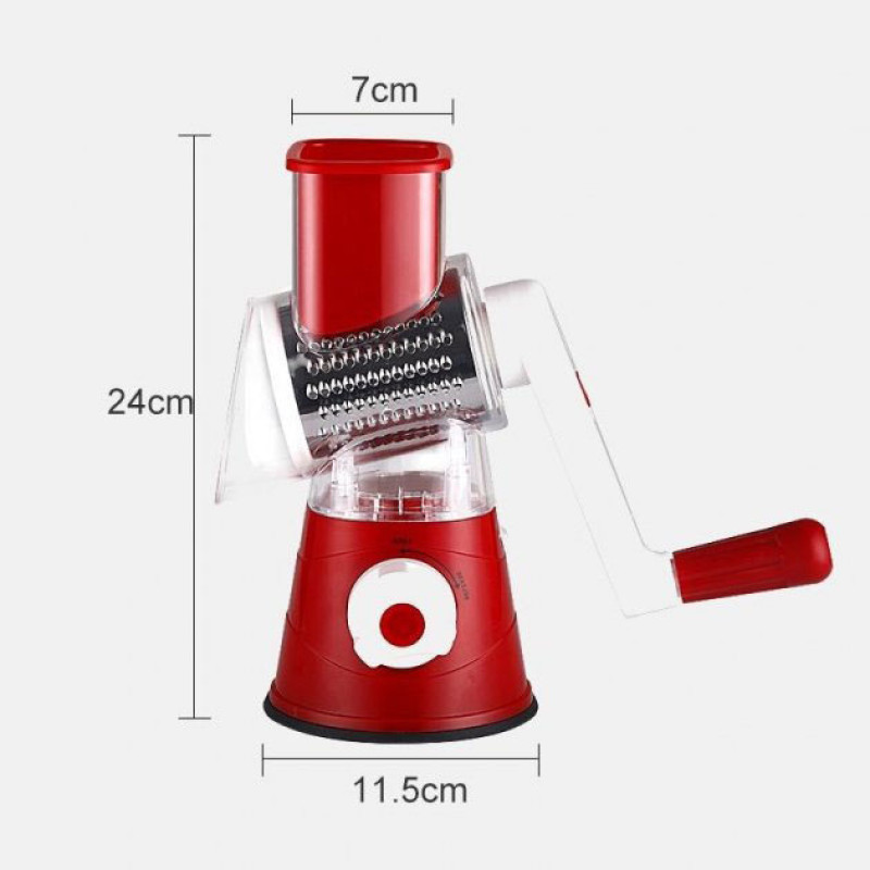 Овочерізка мультислайсер Tabletop Drum Grater Kitchen Master Терка для овочів та фруктів 3 насадки. Колір: червоний