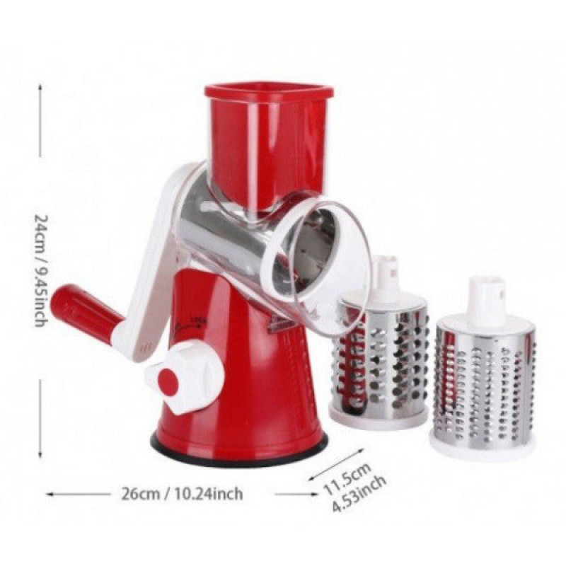 Овочерізка мультислайсер Tabletop Drum Grater Kitchen Master Терка для овочів та фруктів 3 насадки. Колір: червоний