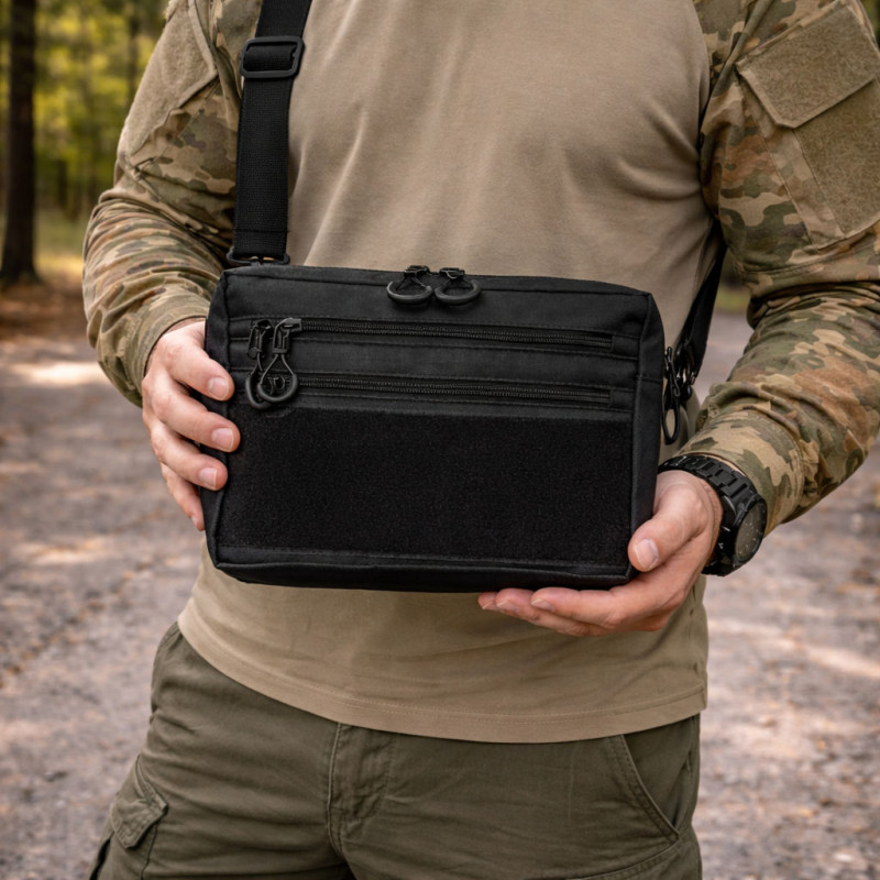 Сумка для патчів Cordura 600D — 5 кишень, месенджер чорний з тканини