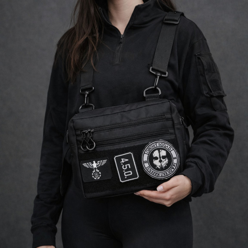 Сумка для патчів Cordura 600D — 5 кишень, месенджер чорний з тканини