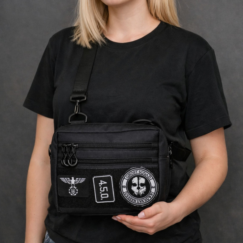 Сумка для патчів Cordura 600D — 5 кишень, месенджер чорний з тканини