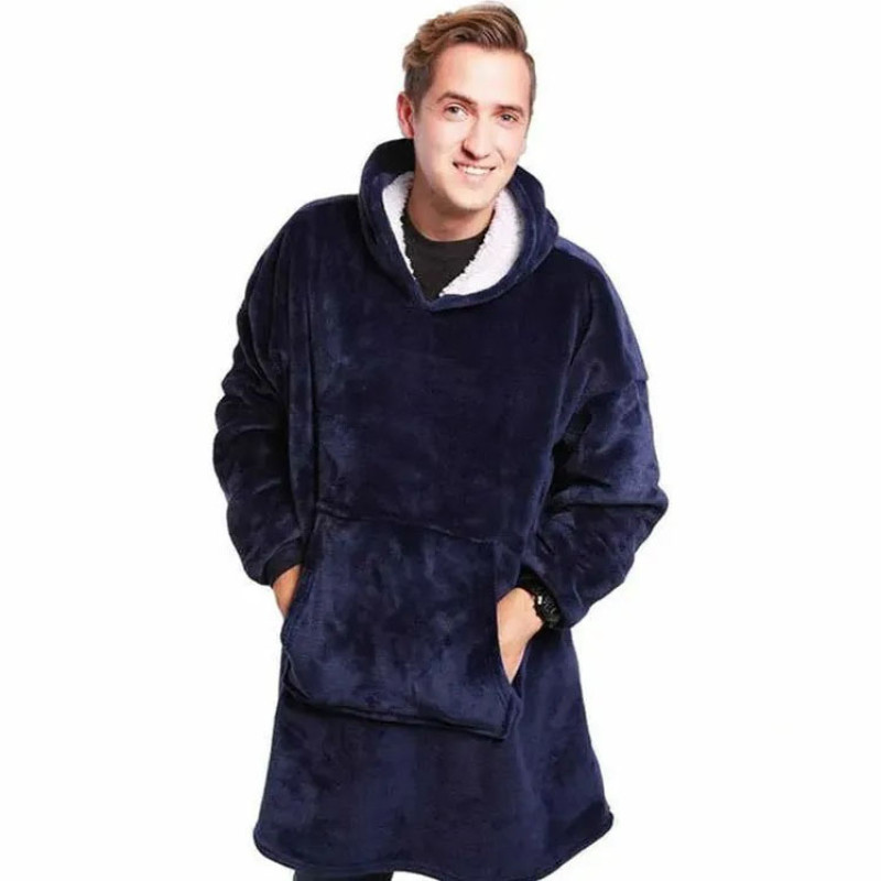 Толстовка плед з капюшоном і рукавами Huggle Hoodie оверсайз. Колір: синій