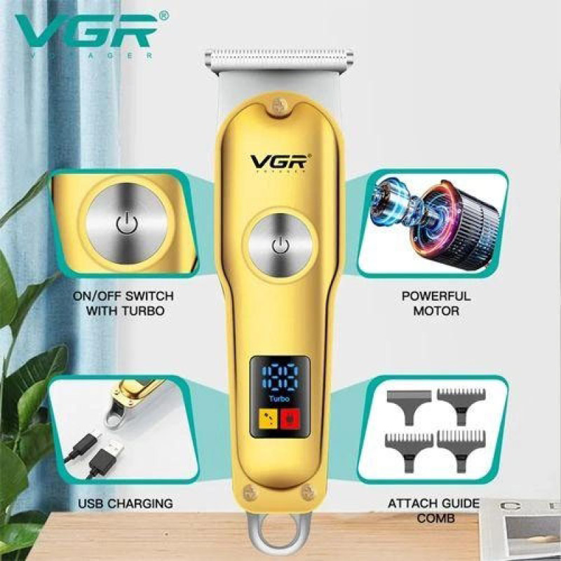 Тример для волосся та бороди VGR V-290 LED Display 3 насадки