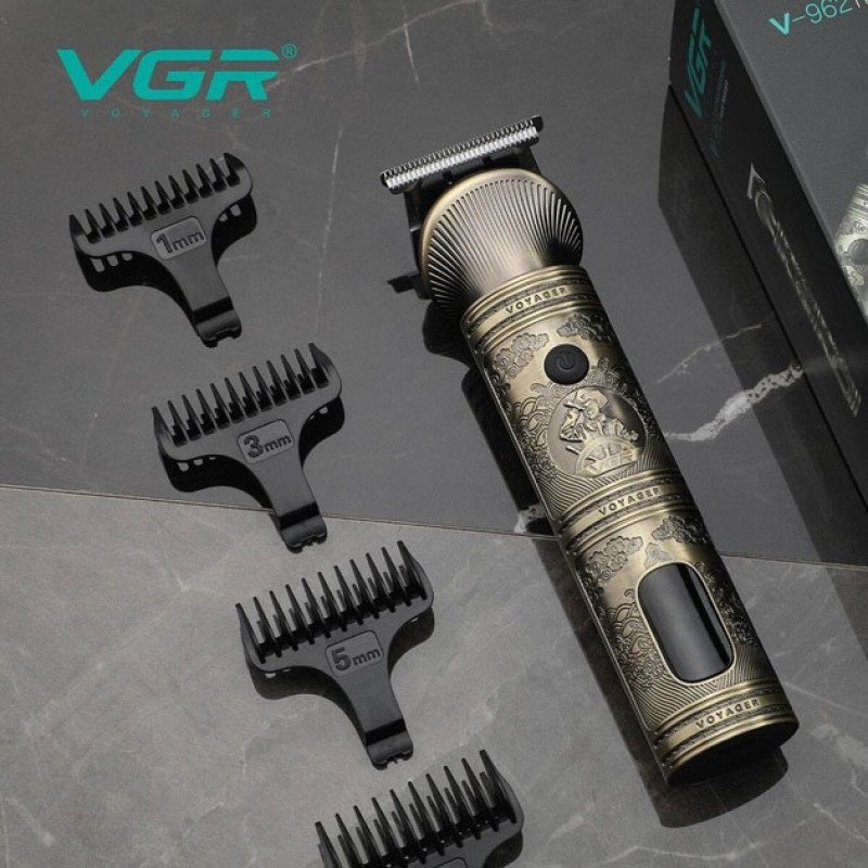 Акумуляторна машинка для стрижки волосся VGR V-962 тример для бороди та вусів зі змінними насадками 1-7 мм