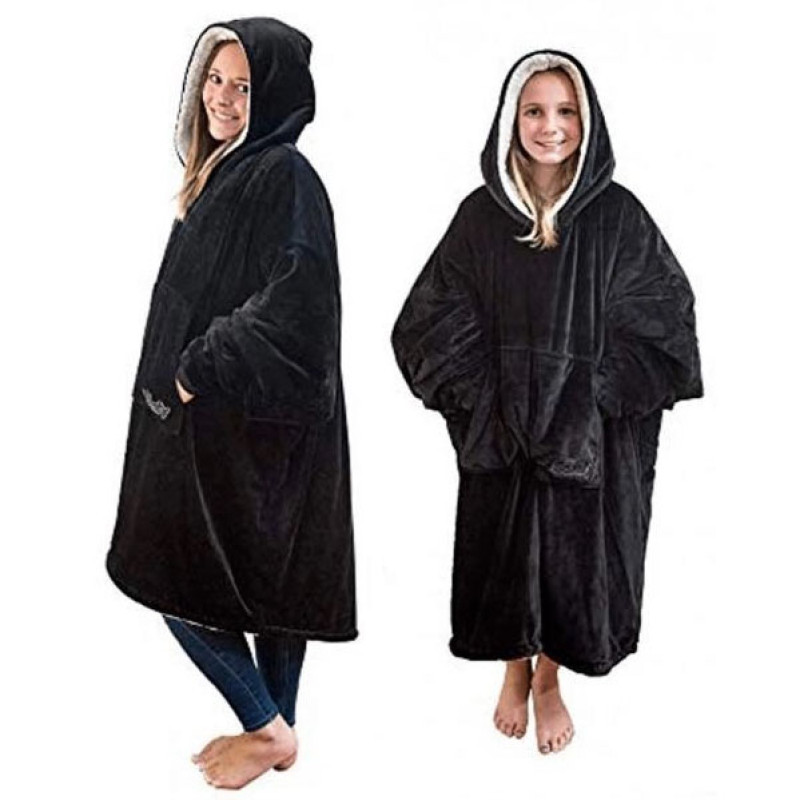 Толстовка плед з капюшоном і рукавами Huggle Hoodie оверсайз. Колір: чорний