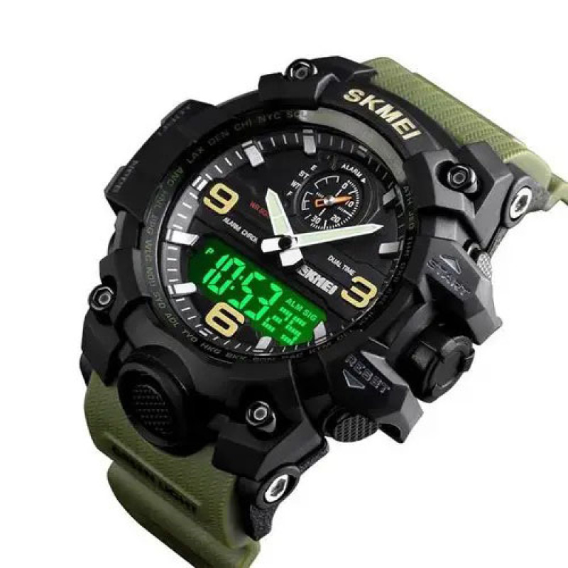 Годинник наручний чоловічий SKMEI 1586AG ARMY GREEN, чоловічий армійський водостійкий тактичний. Колір: зелений