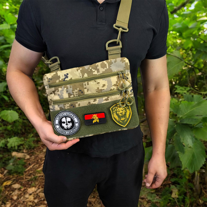 Сумка тактична піксель, чоловічий месенджер з кордури (патч панель для шевронів)