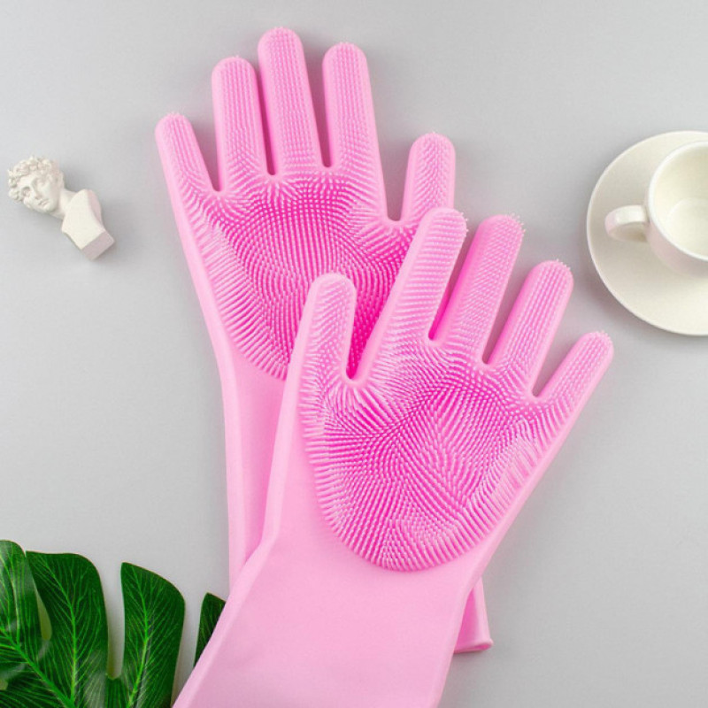Силіконові рукавички Magic Silicone Gloves Pink для прибирання чистки миття посуду для будинку. Колір рожевий