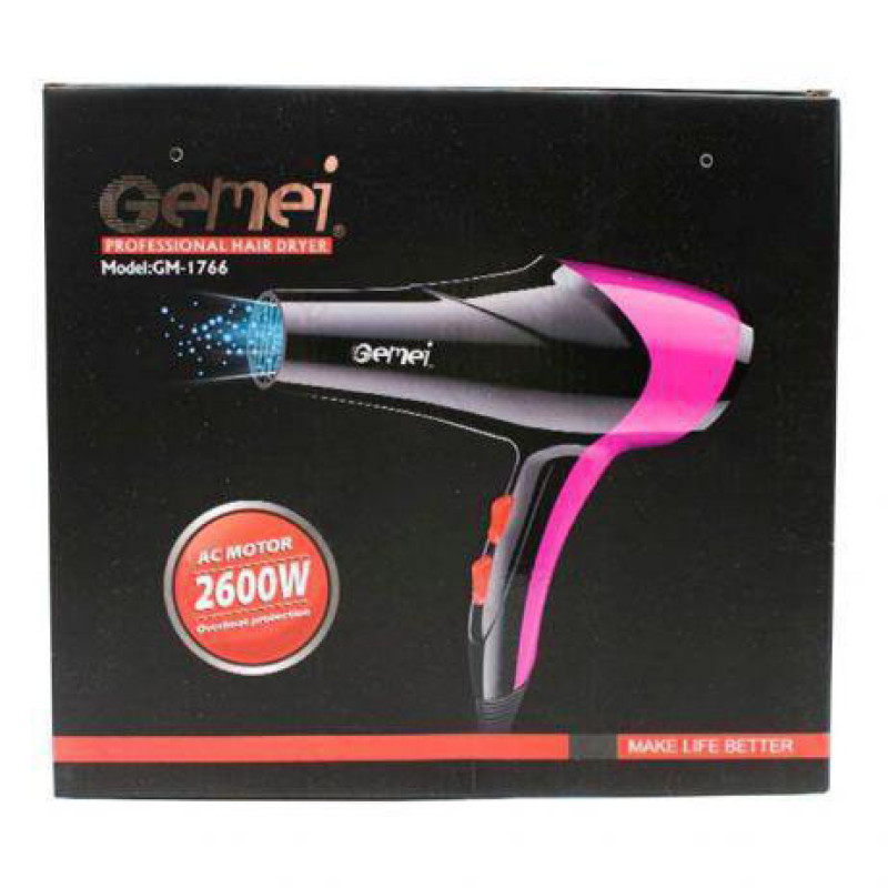 Фен GEMEI GM-1766 2.6кВт. Колір: рожевий