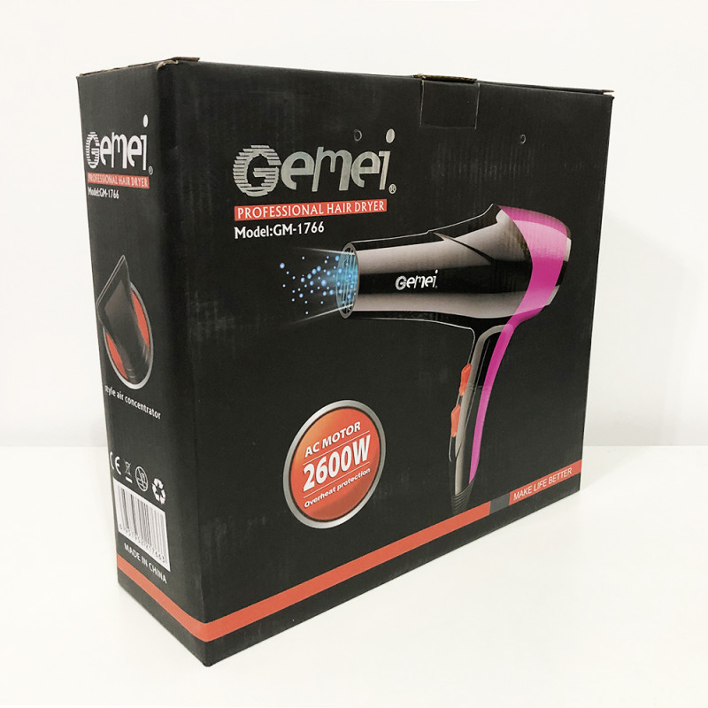Фен GEMEI GM-1766 2.6кВт. Колір: рожевий