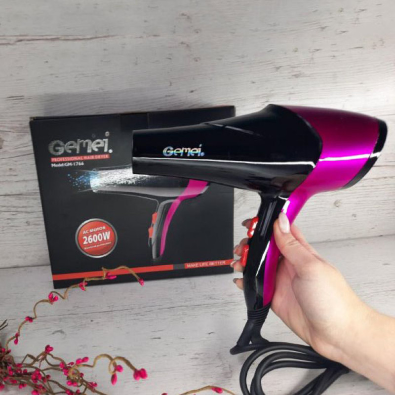 Фен GEMEI GM-1766 2.6кВт. Колір: рожевий