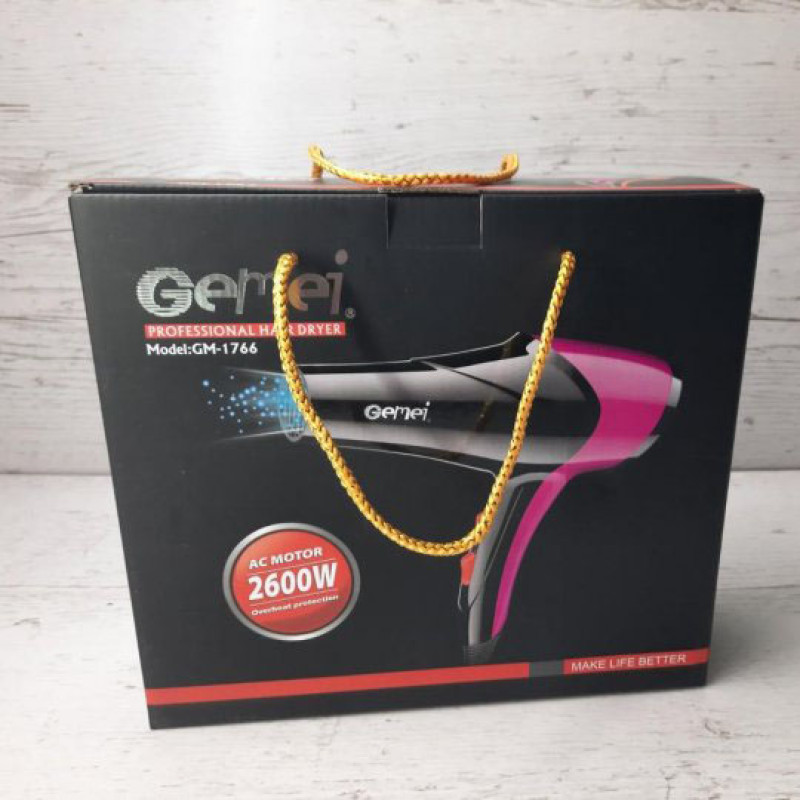 Фен GEMEI GM-1766 2.6кВт. Колір: рожевий