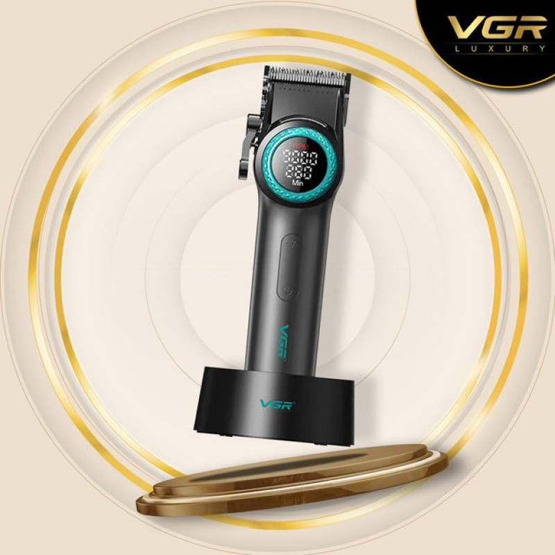 Професійна машинка для стрижки волосся VGR V-001 з дисплеєм 9000 об/хв та 10 змінними насадками (1,5-24 мм)