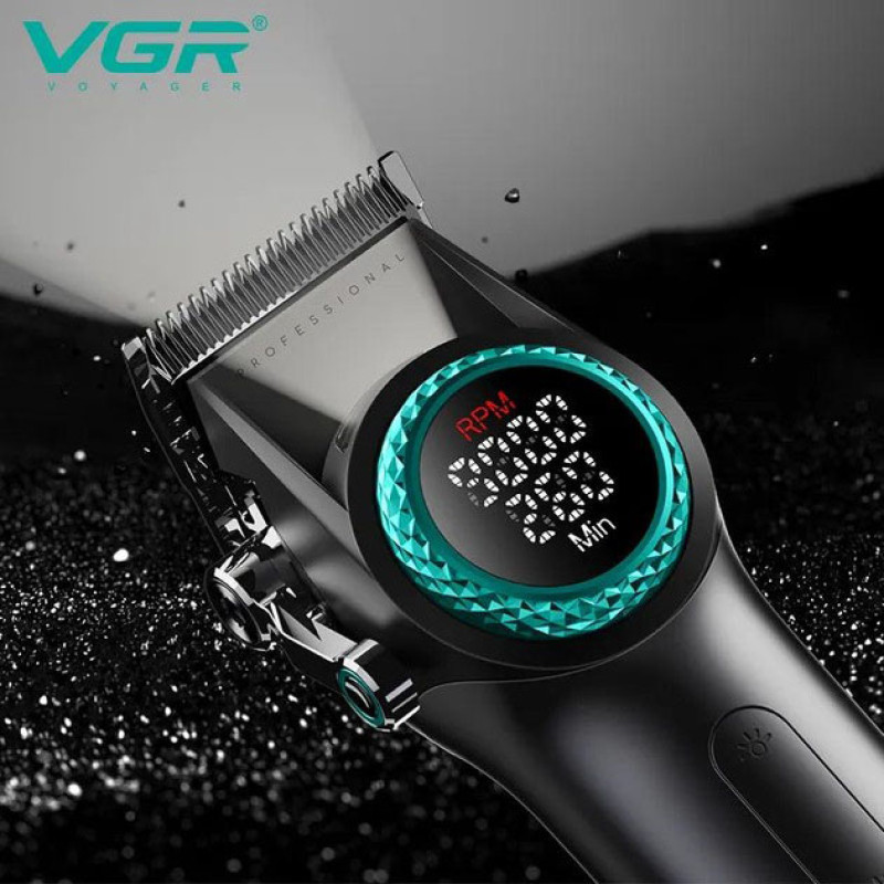 Професійна машинка для стрижки волосся VGR V-001 з дисплеєм 9000 об/хв та 10 змінними насадками (1,5-24 мм)