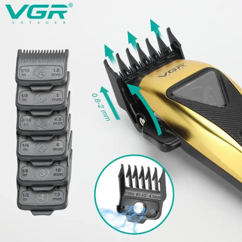 Машинка для стрижки VGR V-015 акумуляторна бездротова професійна 6 насадок