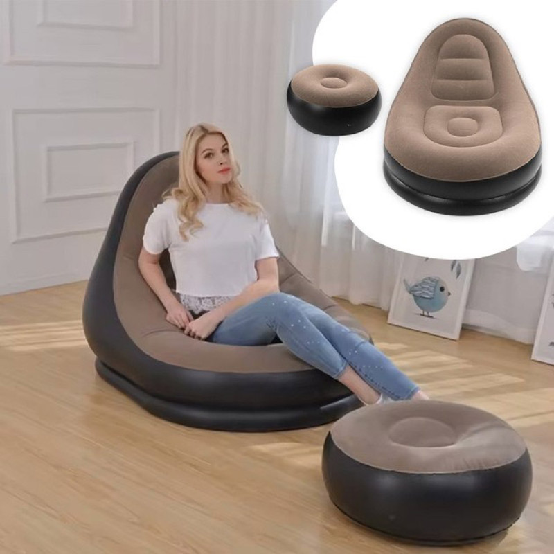 Надувне крісло з пуфом для відпочинку AIR SOFA велюрове