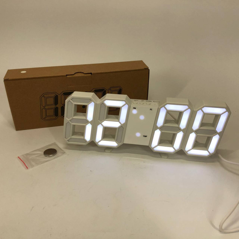 Годинник настільний LY-1089 з білим підсвічуванням LED білий, Годинник електронний світиться, Електронний годинник VST