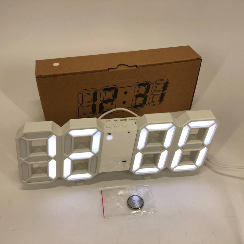 Годинник настільний LY-1089 з білим підсвічуванням LED білий, Годинник електронний світиться, Електронний годинник VST