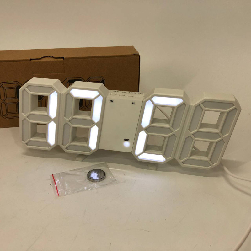 Годинник настільний LY-1089 з білим підсвічуванням LED білий, Годинник електронний світиться, Електронний годинник VST