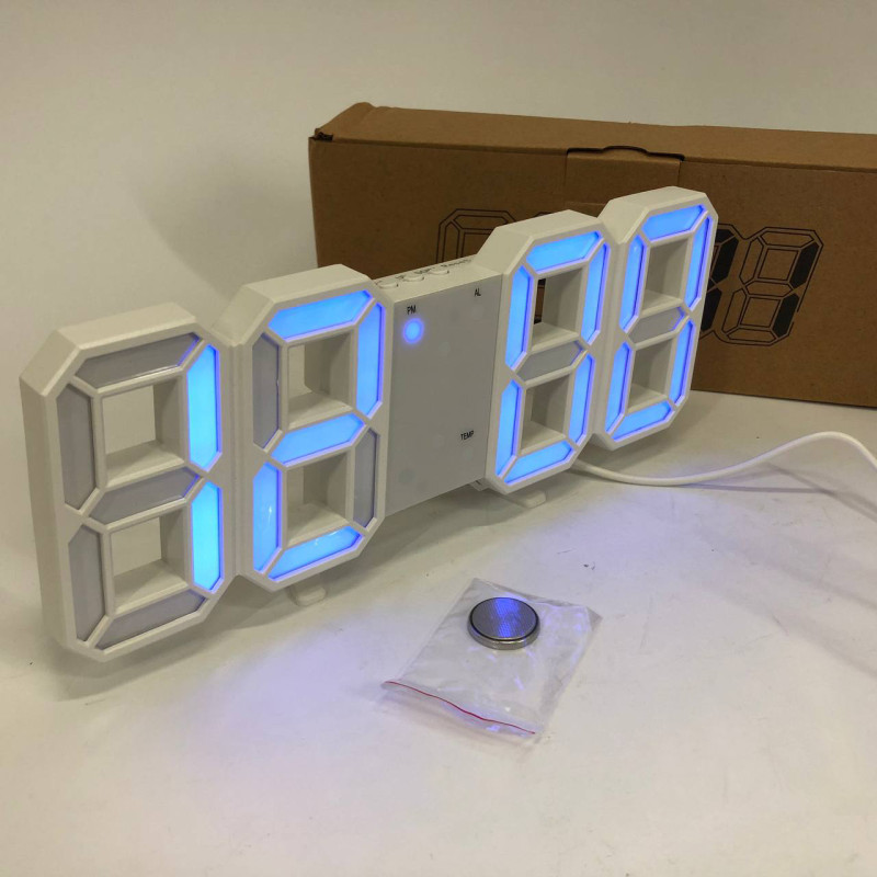 Годинник настільний LY-1089 з білим підсвічуванням LED синій, Годинник настільний професійний електронний