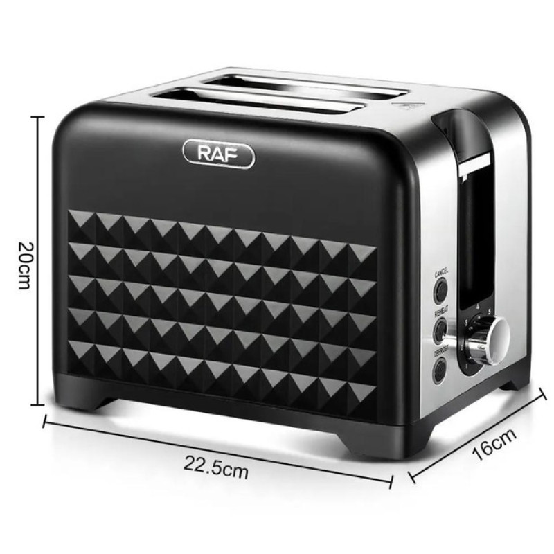 Електричний тостер RAF R.2101 на 2 відділення з функцією розморожування та підігріву, тостер з 7 рівнями