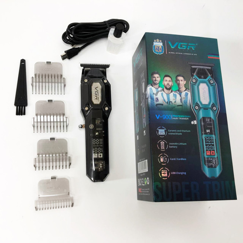 Аккумуляторная машинка для стрижки VGR V-900 с дисплеем, беспроводная для стрижки волос. Цвет: черный