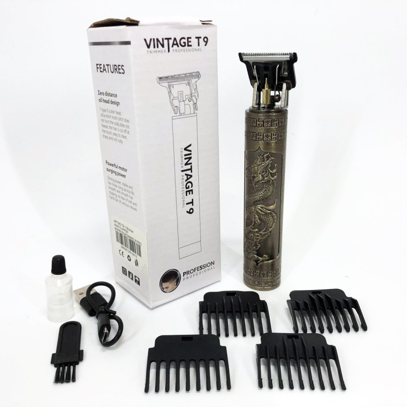 Машинка для стрижки волосся Vintage T9-1 BRONZE 4 насадки