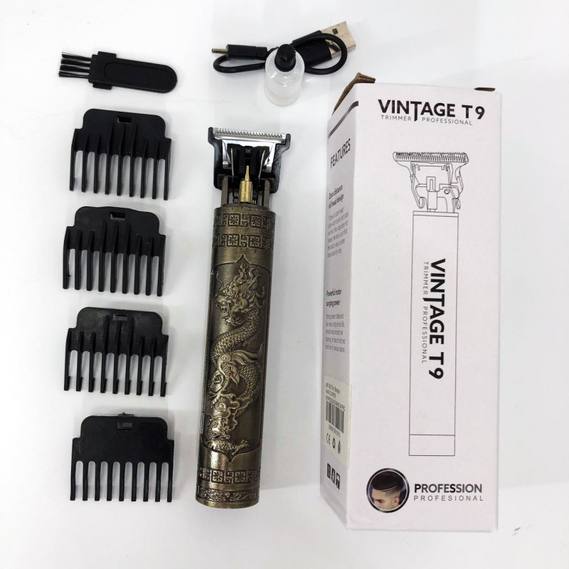 Машинка для стрижки волосся Vintage T9-1 BRONZE 4 насадки