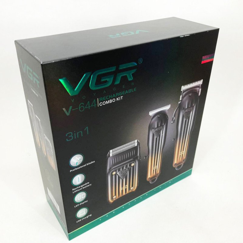 Комплект VGR 3 в 1 V-644 акумуляторна машинка для стрижки, триммер та електробритва шейвер