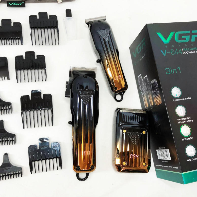 Комплект VGR 3 в 1 V-644 акумуляторна машинка для стрижки, триммер та електробритва шейвер