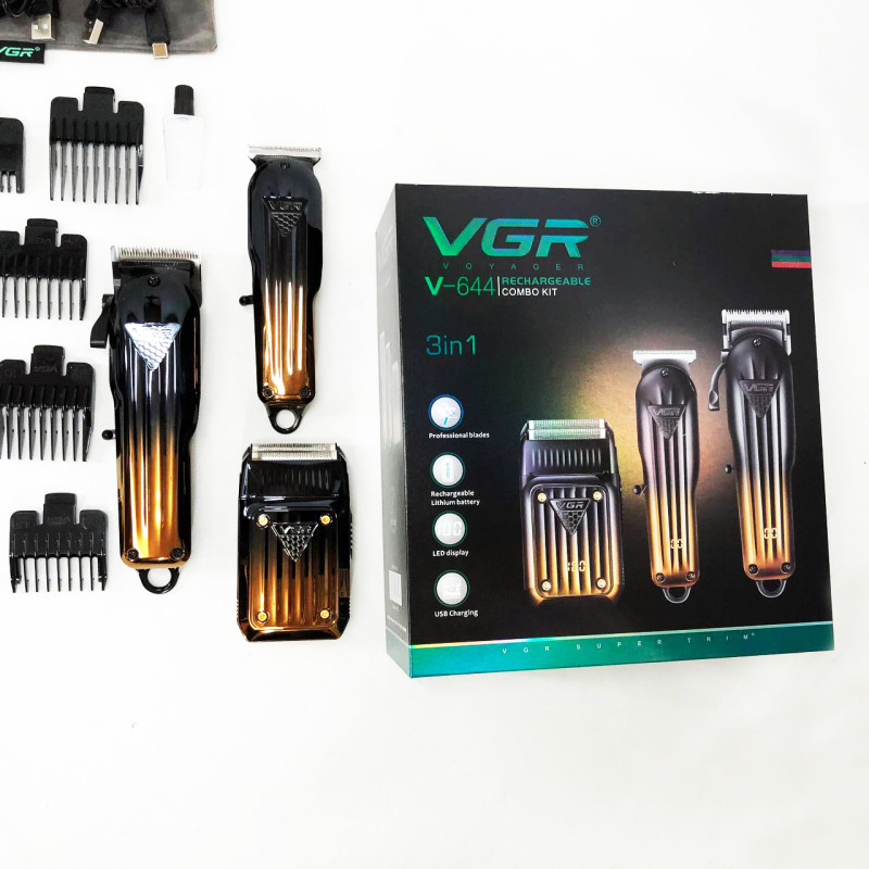 Комплект VGR 3 в 1 V-644 акумуляторна машинка для стрижки, триммер та електробритва шейвер