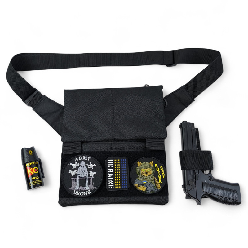 Сумка месенджер З КОБУРОЮ. Сумка з тканини, 3 кишені, патч-панель, Cordura