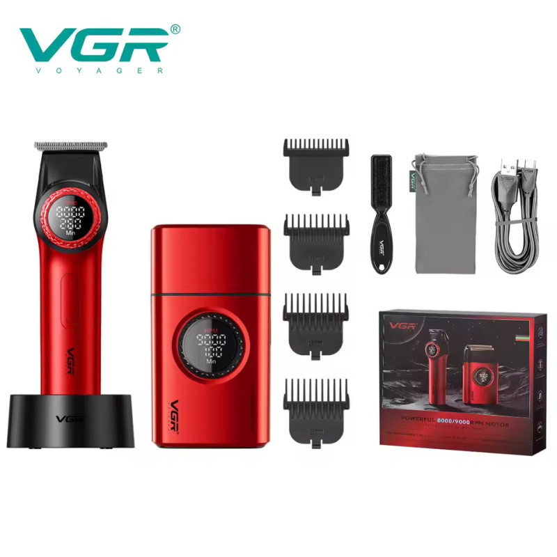 Комплект VGR V‑977 + V‑377 RED (тример + електробритва)